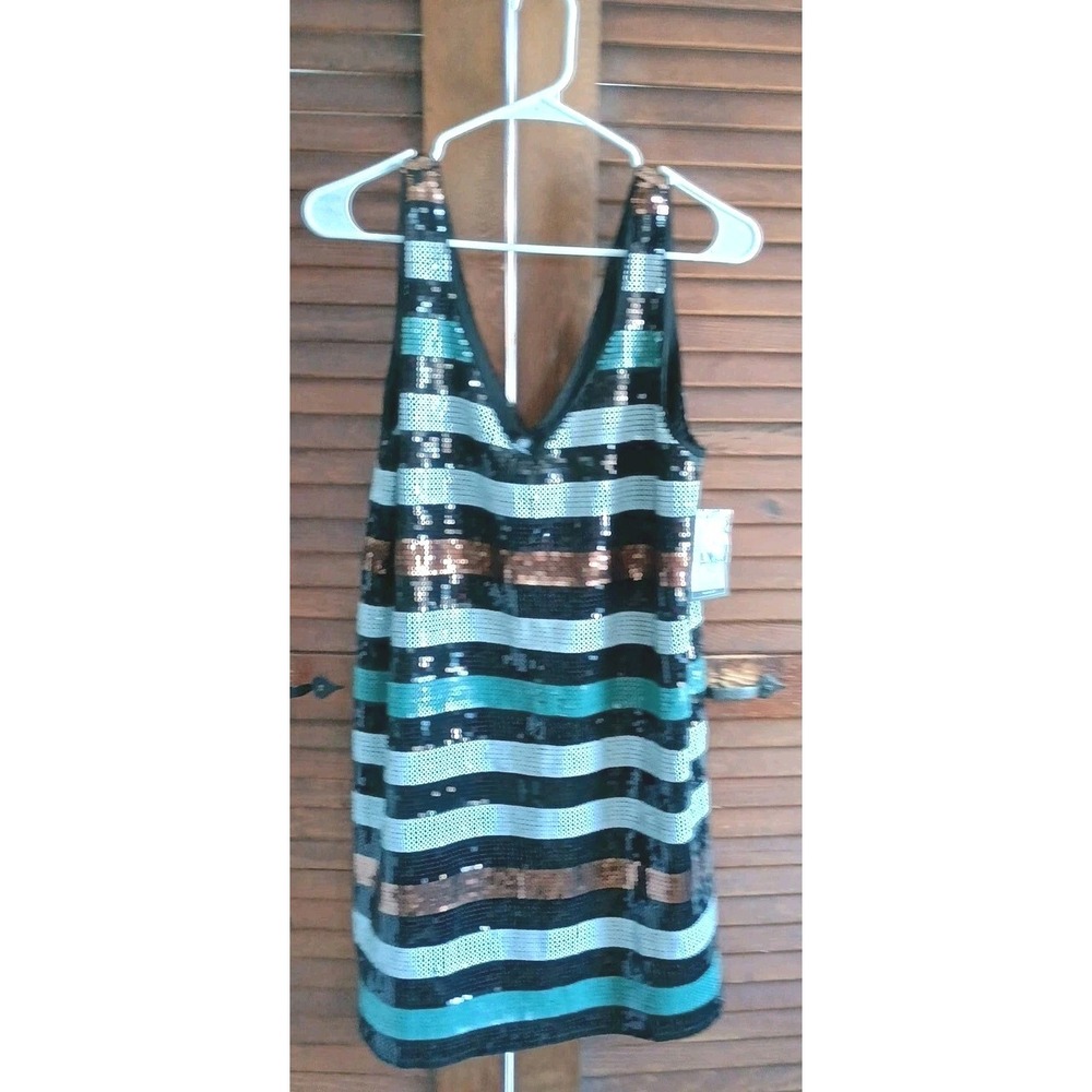 NWT Volcom Seek Whence Striped Sequin Dress Sz L Y2K Party